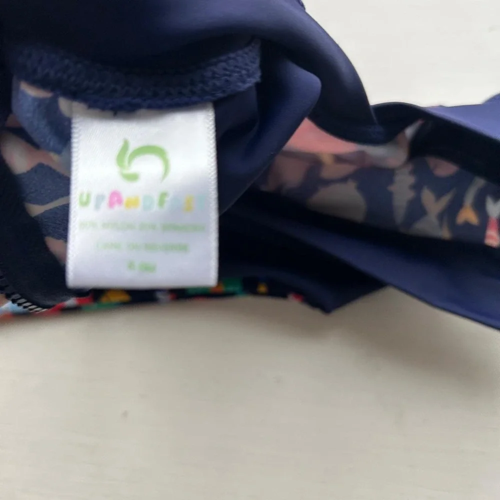 Multi colored one piece fish swim suit 6-12‎ m EUC